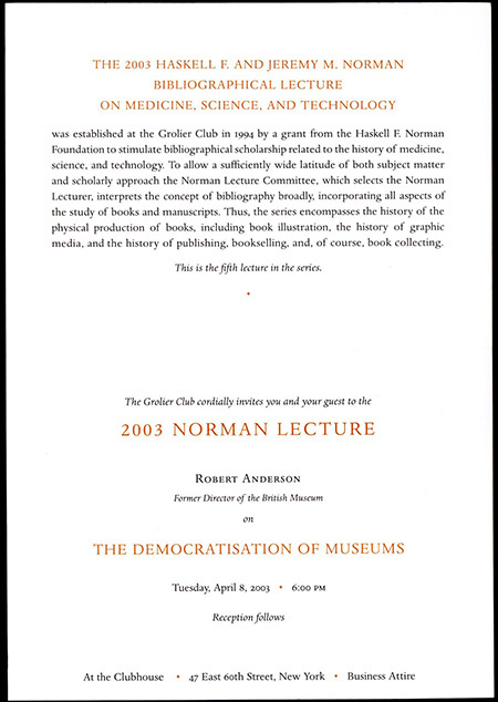 Norman Lecture 2003 Invitation